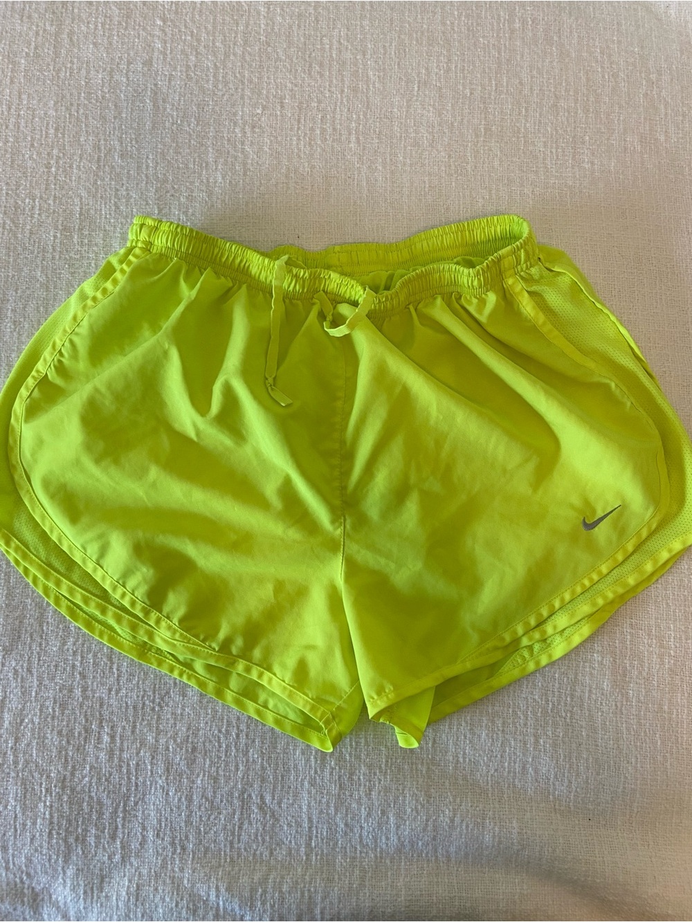 Nike Women's Bright Neon Yellow Dri-Fit Running Shorts Large